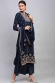 Palazzo Suit in Navy blue Georgette with Embroidered