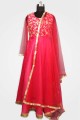 Red Raw silk Anarkali Suit