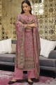 Pink Eid Palazzo Suit with Printed Viscose and muslin