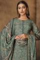 Printed Viscose and muslin Eid Palazzo Suit in Turquoise with Dupatta