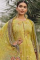 Viscose and muslin Yellow Eid Palazzo Suit in Printed