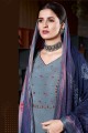 Grey Eid Palazzo Suit with Embroidered Crepe