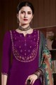 Purple Eid Palazzo Suit with Embroidered Crepe