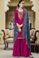 Jacquard silk Sequins Magenta Eid Palazzo Suit with Dupatta
