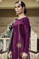 Wine  Eid Palazzo Suit in Sequins Jacquard silk