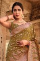 Saree Olive green with Printed Silk