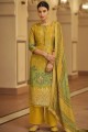 Viscose and jacquard silk Eid Palazzo Suit with Digital print in Yellow
