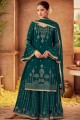 Eid Palazzo Suit in Green Chinon chiffon with Mirror