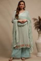 Green Eid Palazzo Suit with Thread Georgette