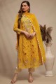 Georgette Eid Palazzo Suit in Yellow with Thread