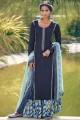 Navy blue Palazzo Suit in Jam satin with Digital print