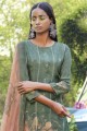 Digital print Chiffon salwar kameez in Olive green
