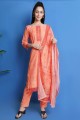 Chanderi silk Palazzo Suit with Digital print in Orange