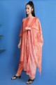 Chanderi silk Palazzo Suit with Digital print in Orange