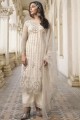 Cream Palazzo Suit in Net with Crystal