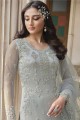 Crystal Net Palazzo Suit in Grey with Dupatta