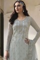 Crystal Net Palazzo Suit in Grey with Dupatta