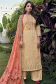 Cotton Palazzo Suit in Beige with Digital print