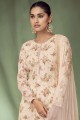 Beige Embroidered Palazzo Suit in Cotton and jacquard