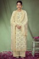 Cotton and jacquard Palazzo Suit in Yellow with Embroidered