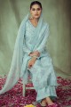 Turquoise  Embroidered Palazzo Suit in Cotton and jacquard