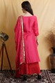 Palazzo Suit in Magenta Silk with Weaving