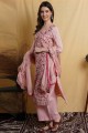 Embroidered Silk Palazzo Suit in pink