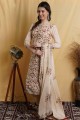 Embroidered Silk Palazzo Suit in Peach