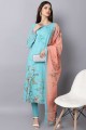 Digital print Cotton Palazzo Suit in Teal