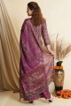 Purple Palazzo Suit in Digital print Tussar silk