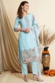 Palazzo Suit in Sky blue Crepe with Digital print