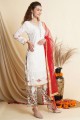 Georgette Diwali Palazzo Suit in Off white with Thread