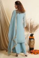 Sky blue Diwali Palazzo Suit with Lace Georgette