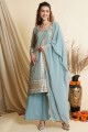 Sky blue Diwali Palazzo Suit with Lace Georgette