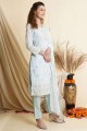 Embroidered Georgette Diwali Palazzo Suit in Sky blue with Dupatta
