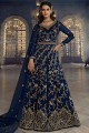 Diwali Anarkali Suit in Navy blue Net with Thread