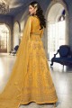 Yellow Diwali Anarkali Suit in Thread Net