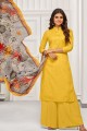 Magnificent Yellow Cambric Cotton Palazzo Suit