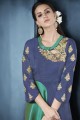Green With Blue Morvi Silk &, Banarasi Silk Palazzo Suit