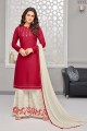 Elegant Red Rayon Cotton Palazzo Suit