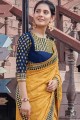 Georgette and silk Mirror,embroidered Yellow Saree with Blouse