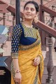 Yellow Saree with Mirror,embroidered Jacquard silk