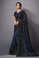 Sequins,embroidered Lycra Navy blue Saree with Blouse