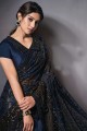 Sequins,embroidered Lycra Navy blue Saree with Blouse