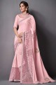 Lycra Hand,sequins,embroidered Pink Saree with Blouse
