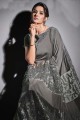 Grey Lycra Saree with Sequins,embroidered