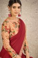 Digital print Satin and silk Saree in Red with Blouse