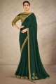 Saree in Deep green Silk with Digital print