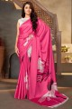 Satin Digital print Pink Saree with Blouse