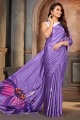 Purple Saree in Satin with Digital print
